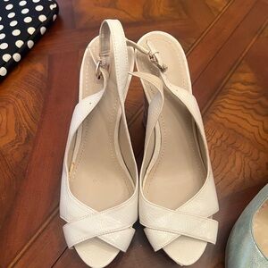 Nine West Cream Crisscross Slingback Wedge Sandals
